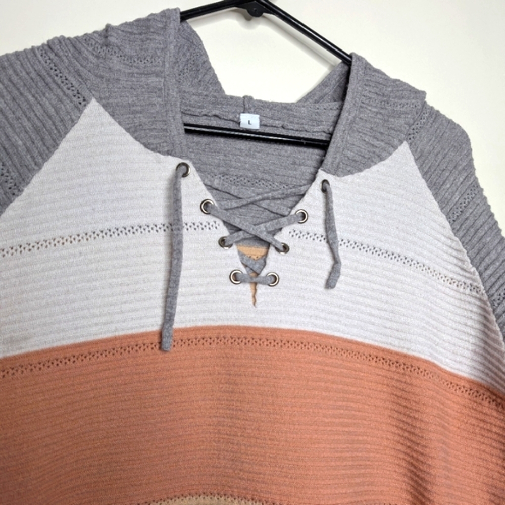 Women's Pastel Color Block Pullover Hoodie with Criss Cross V Neck Size Large - Picture 7 of 16